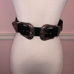 Black belt with silver designed buckles